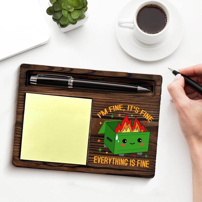 QODMGD Dumpster Fire Sticky Note Holder Funny Office Gifts for Boss Coworkers Employees, I'm Fine Everything is Fine Dumpster Fire Cute Post It Note Dispenser for Office Cubicle Desk Decor (Green) - Image 3